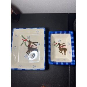 Royal Seasons‎ Stoneware Reindeer Snowflake Christmas Serving Dish Bowl Set 2pc